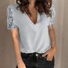 QICED Women's Spring/Summer Splicing Lace Short Sleeve Slim Bottom Shirt