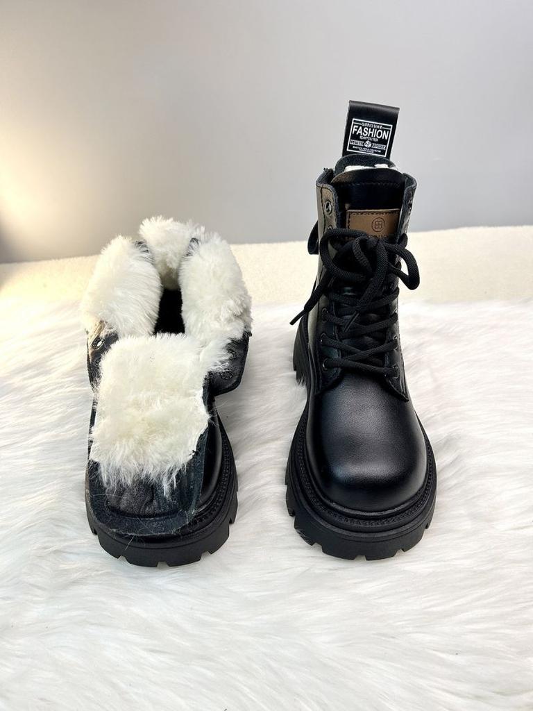 Northeast Cold Resistant Cotton Boots Women's Fur Integrated Genuine Leather Wool Snow Boots Thick Soled and Plush Thick Warm Martin Boots