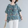 Large Size Loose T-shirt Casual Floral Print Bottom Blouse for Women Vintage O Neck Bat Sleeve Top for Womens