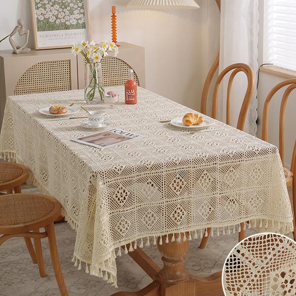 Хлопковая кружевная вязаная крючком скатерть тканая полая прямоугольная скатерть моющаяся скатерть для свадебной вечеринки, обеденного банкета, роскошная крышка стола