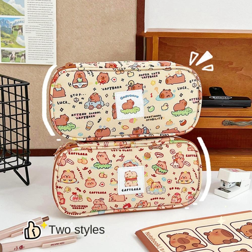 Canvas Capybara Pencil Pouch Durable Cartoon Pencil Bag Large Capacity Pencil Bag  Cosmetic Bag