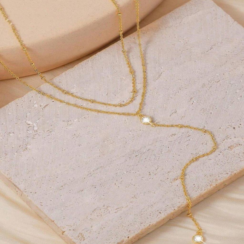 European and American Fashion Niche High-end Double-layer Stacked Necklace Fringed Round Beads Exquisite Light Luxury Versatile Collarbone Chain