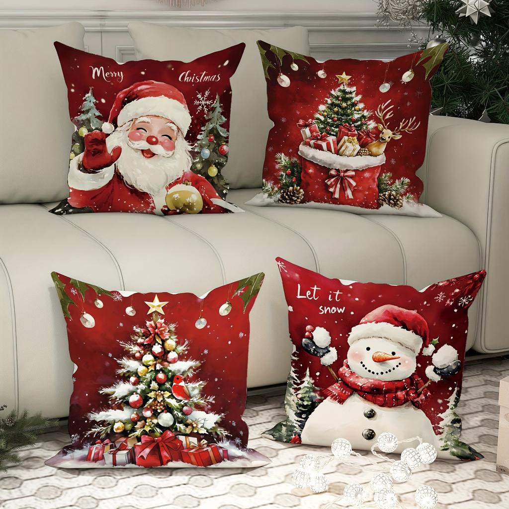 Christmas Decoration Pillow Cover Snowman Santa Claus Christmas Tree Pattern Living Room Sofa Cushion Suite Room Home Decoration