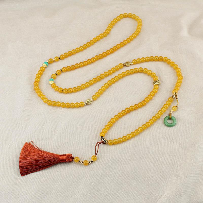 GEMCHIC Women's Chinese Style Multi-Layer Long Beaded Tassel Necklace, Versatile Back Chain, Ethnic Boho Fashion Jewelry