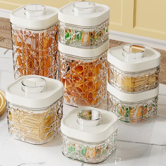 Vintage Airtight Storage Jar Clear Plastic Food Container with Pop Lid Stackable One Button Opening Kitchen Storage Organizer for Cereal