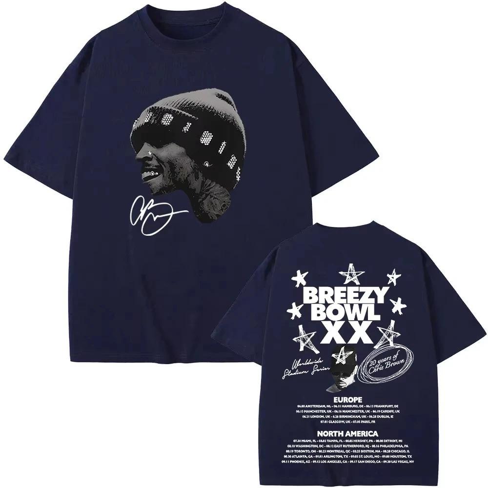 Унисекс Женские Летние Хлопковые Футболки Топы Chris Brown Breezy Bowl XX 2026 Тур Футболка Модная Хип-Хоп Винтажная Футболка с Коротким Рукавом