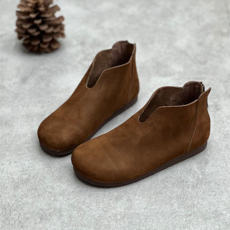 Johnature Короткие сапоги на плоской подошве из натуральной кожи ручной работы в стиле ретро, ​​повседневная универсальная женская обувь на мягкой подошве с круглым носком