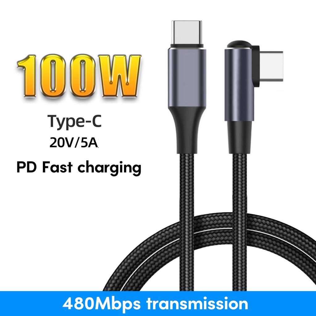 PD100W Type-C USB C 90-градусный кабель для передачи данных 100 Вт 480 Мбит/с быстрая зарядка нейлоновый шнур линия передачи данных
