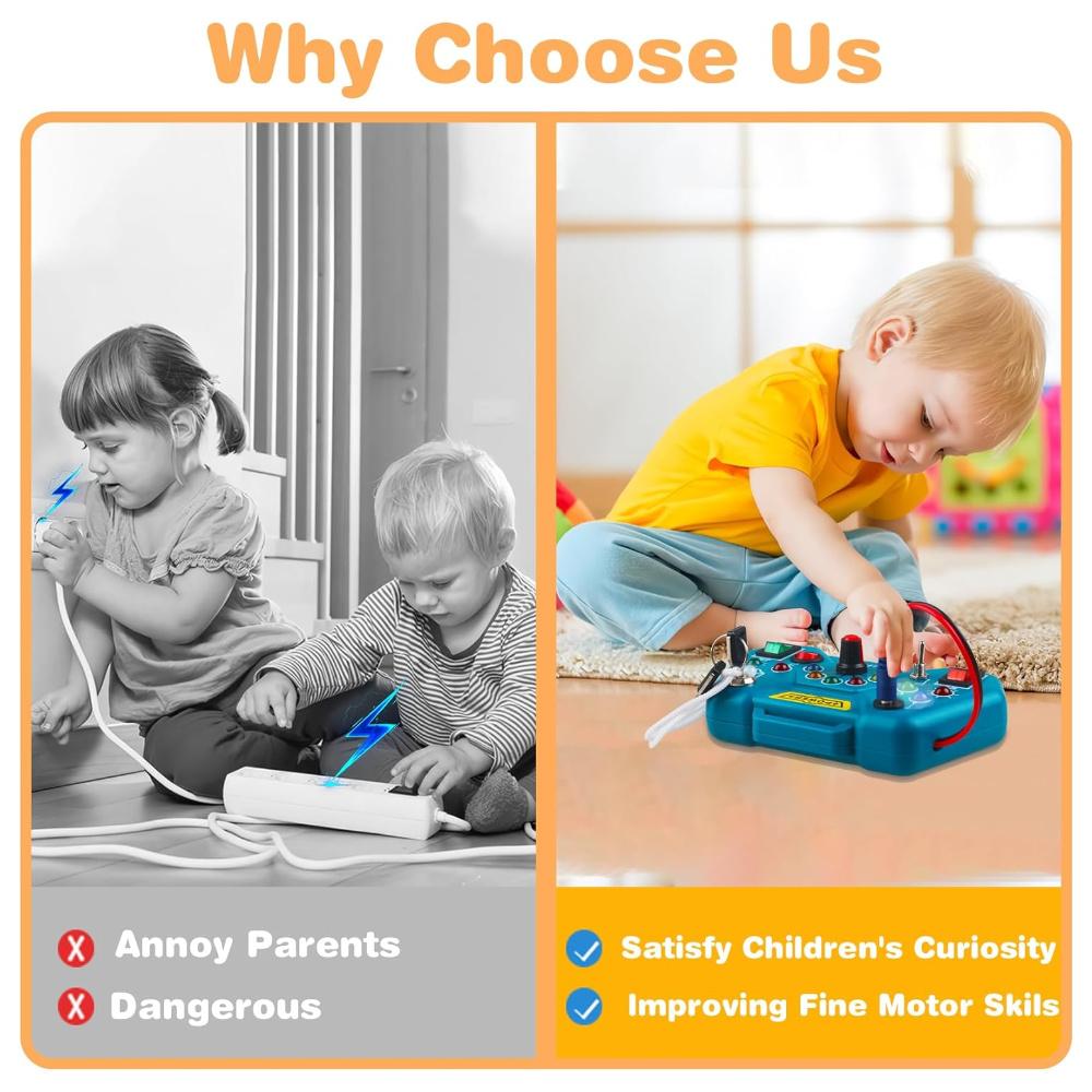 Toddler LED Busy Board, Montessori Sensory Toy 3+, Light Switches Preschool Learning Travel Toy for Boys Girls Birthday Gift