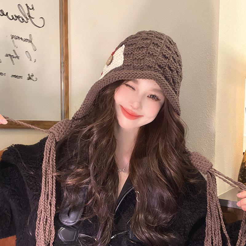 Red Hat for Women In Autumn and Winter Warm Wool Hat Tassel Knitted Hat Hand-knitted Ear Protection Hat for Women