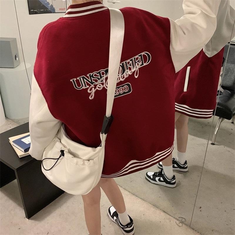 Danmo Letter Printed Baseball Jacket Womens Fall Jackets Bomber Jacket Women Coats Fleece