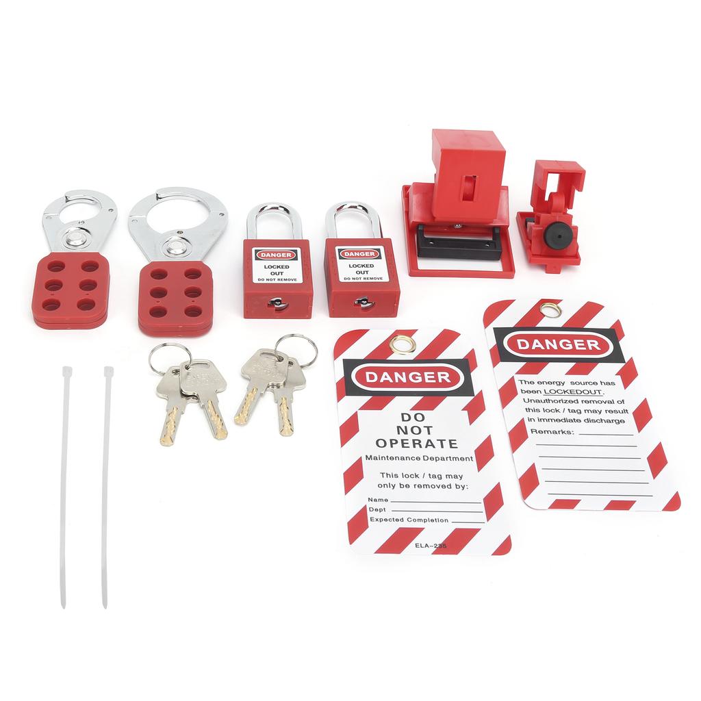 Lockout Tagout Kit Multifunctional with Hasp Warning Tag Safety Red Padlock Portable