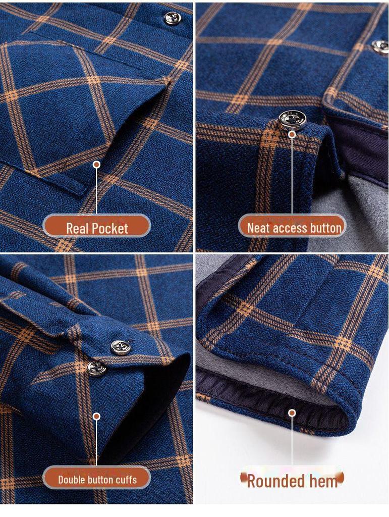 Men's Elastic Non-Iron Plaid Shirt - Warm, Thickened, Long-Sleeved for Casual or Business Wear In Autumn and Winter.