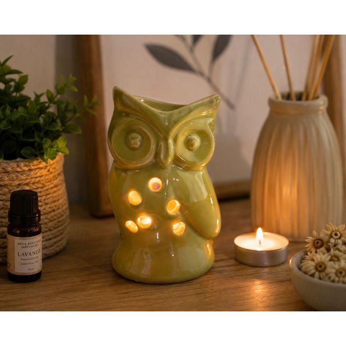 Brûleur à huile - EDEN - Hibou - Céramique vert - Lumière tamisée - À poser