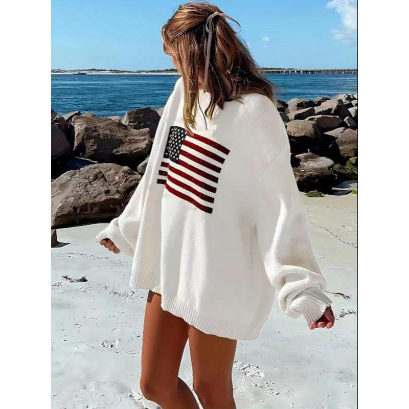 American Retro Star Flag Knit Pullover Sweater