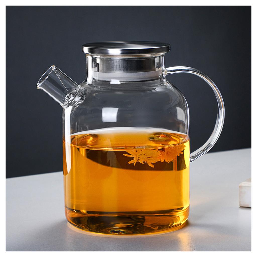 Large Transparent Glass Teapot Stovetop & Microwave Safe Kettles for Brewing Hot or Cold Tea