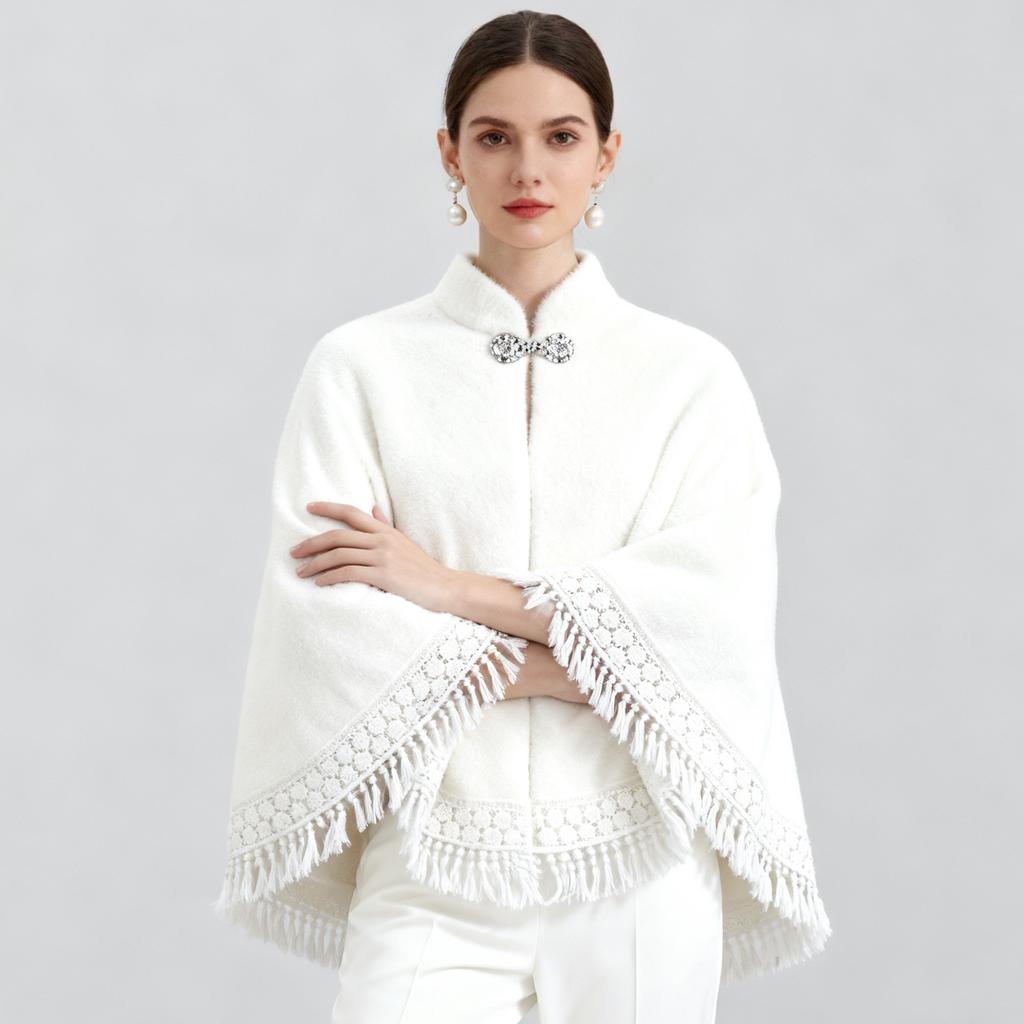 Ципао из искусственного меха норки с шалью и кисточками, короткий кардиган для тепла осенью и зимой