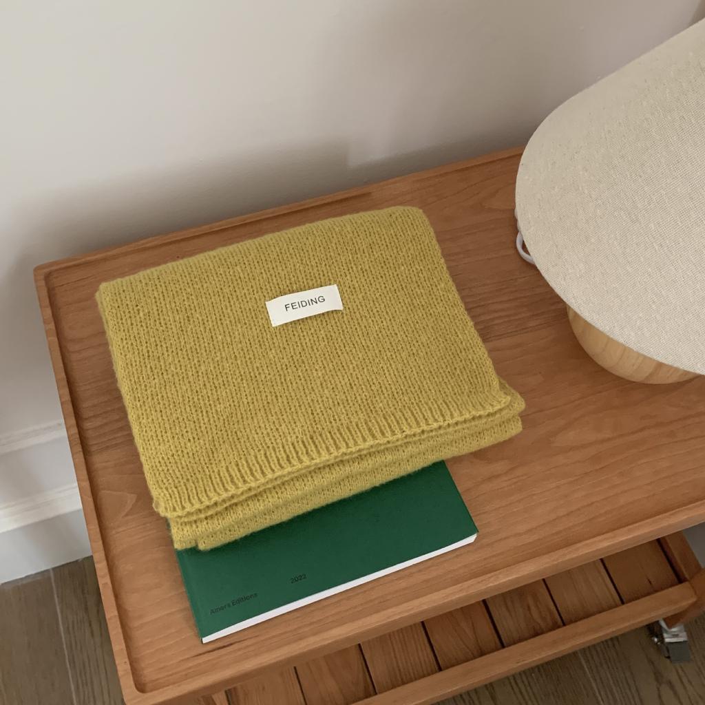 New Solid Color Flat Scarf for Winter Women's Knitted Wool Soft and Waxy Warm Scarf Korean Style Couple Versatile Fashion