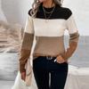 Women's Fashion Contrast Color Pullover Round Neck Long Sleeve Knitted Sweater