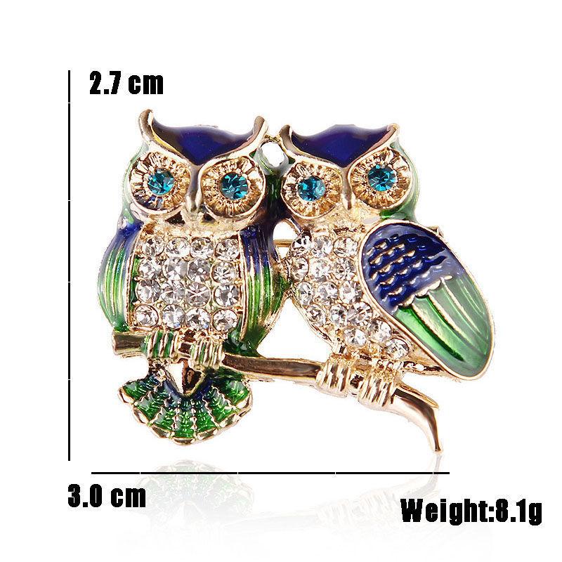 Shiny Zircon Blue Eyes Birds Pins Crystal Enamel Couple Owl Animal Brooches for Women Men Clothes Scarf Buckle Collar Jewelry