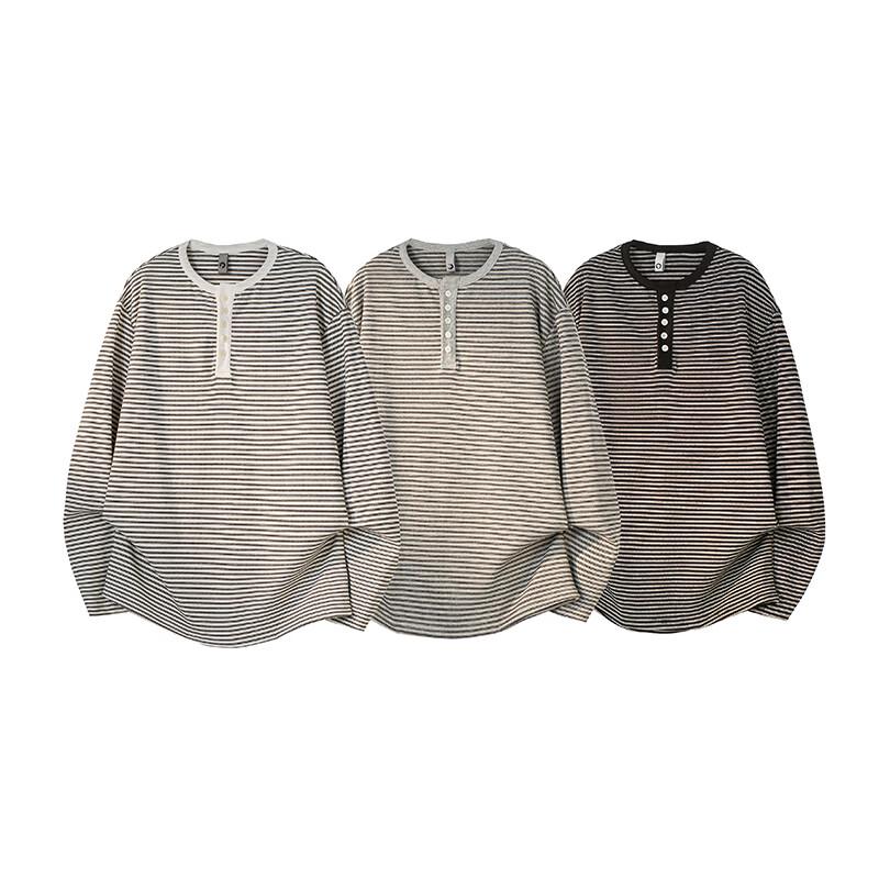 Мужская винтажная полосатая футболка-henley с длинным рукавом Sohot