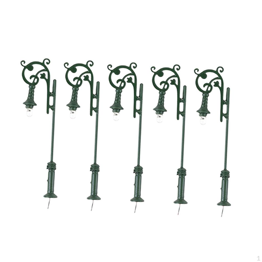 5 Pieces Model Railway Lamp Garden Street Light 1:87 with Wires and LED Warm White Micro Landscape