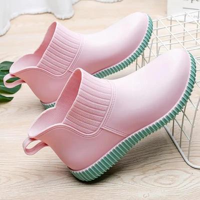 Женские модные резиновые сапоги с коротким голенищем, женские нескользящие однотонные резиновые сапоги на плоской подошве, водонепроницаемые слипоны, обувь для работы на открытом воздухе