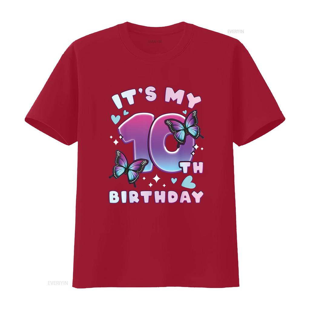 10th Birthday Girl 10 years Butterflies and Numb Distinctive Women s Fashion T Shirt Print Top vintage Washed graphic