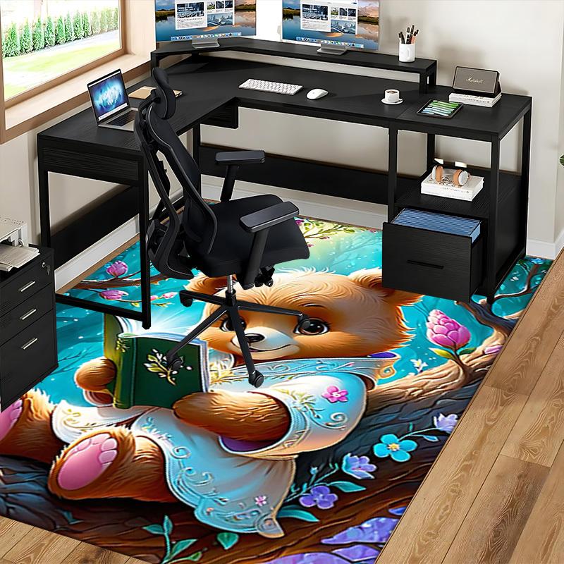 1pc Anime Teddy Bear Chair Mat - Cute Floral Design, Non-Slip Office Rug for Home Decor, Suitable for All Seasons, Perfect Gift Idea.H035