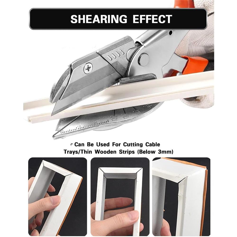 45° - 135° angle cutting scissors, quarter-circle cutting tool, used for cutting PVC, PPR, PE pipes, cork, including 10 spare blades