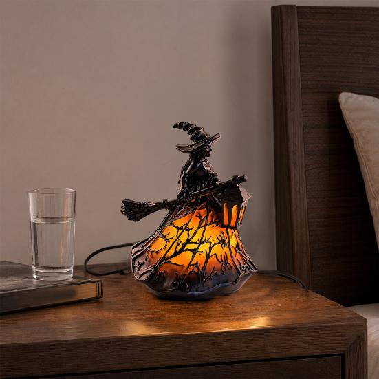 Yousheng Stained Glass Witch Hat Lamp, Handcrafted Retro Resin Witch Lamp, USB Powered Gothic Wizard Hats Night Light, Halloween Home Decor