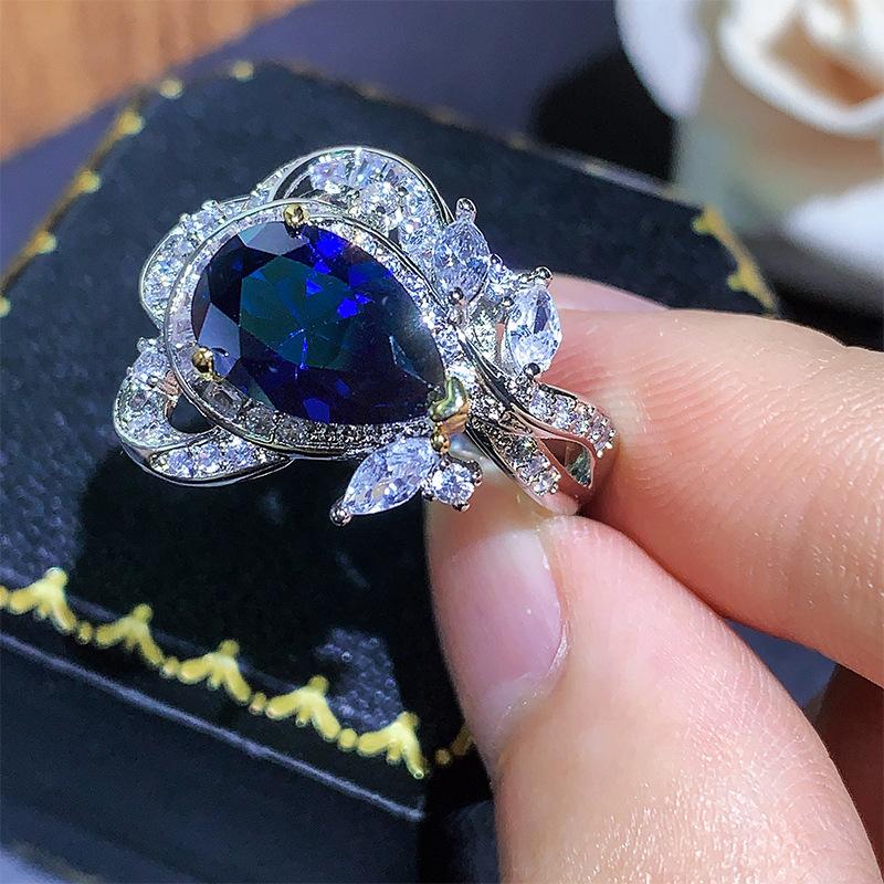 Осенние и зимние украшения кольцо имитация голубиной крови красный синий шпинель порошок цирконий желтый цирконий мода пригородная женская мода