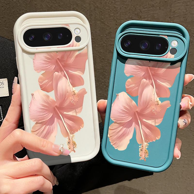 Pink Hibiscus Flower Pattern Case For Google Pixel 10 Pro XL Shockproof Bumper Silicone Cover For Pixel 9A 9 8 7 Pro 8A 7A