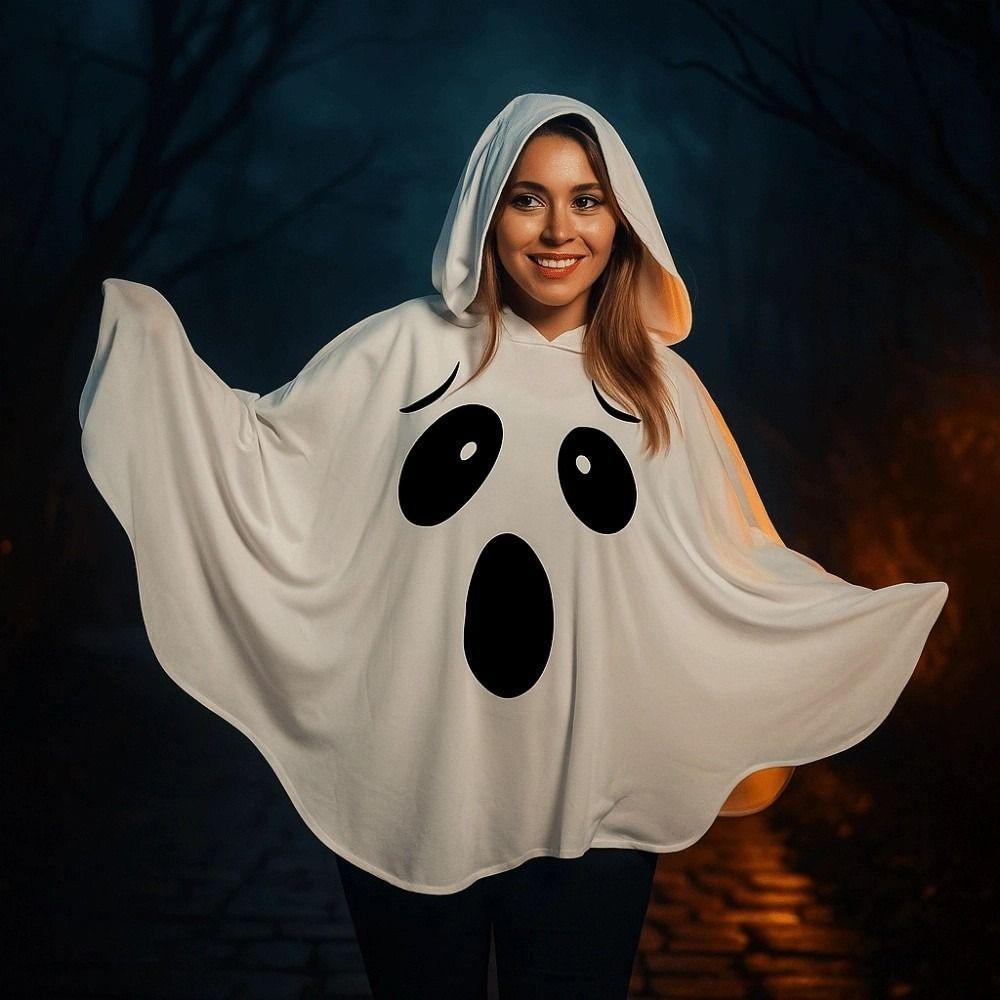 Белый плащ на Хэллоуин, накидка, костюм для косплея призрака с черными глазами, тематическая вечеринка, тыквенный плащ, праздничная одежда