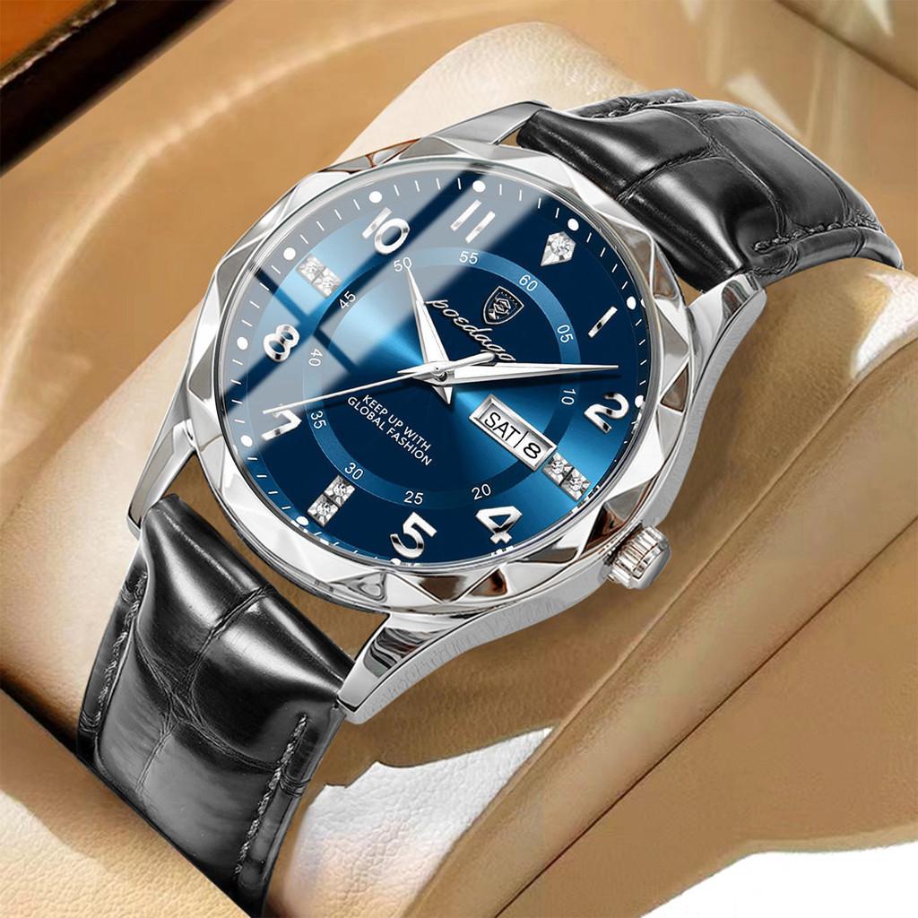 Swiss Mens Quartz Watch With Leather Strap And Luminous Dial For Casual Wear