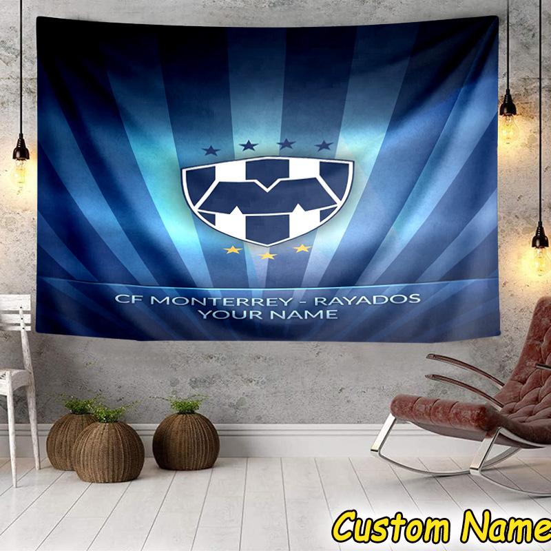 Custom Name Monterrey Team Spirit In Action Tapestry Room Decoration Wall Hanging for Living Room Bedroom, dormitory, Birthday and Christmas gifts