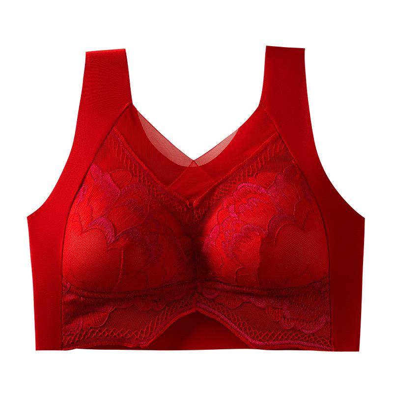 Summer thin no steel ring fixed cup beautiful back high elastic lace wide shoulder vest bra women's upper support gathers underwear women