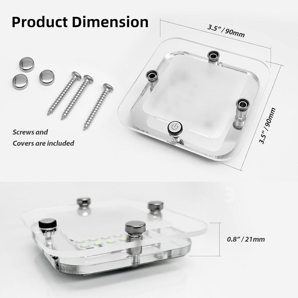 Dream lighting RV Interior Light - 3.5 inch LED Square Ceiling Light Fixture with Switch - 12V Under Cabinet Light with Crystal Lens - 6000K White