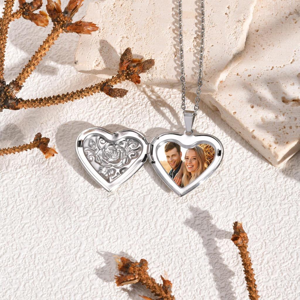 Women's Personalized Heart Pendant Necklace, Customized Photo Locked Necklace Jewelry, Anniversary Party Birthday Gift