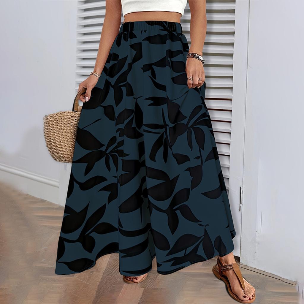 Длинная юбка с принтом и эластичным поясом, летняя, высокого класса, темпераментная, плиссированная, дорожная, женская одежда