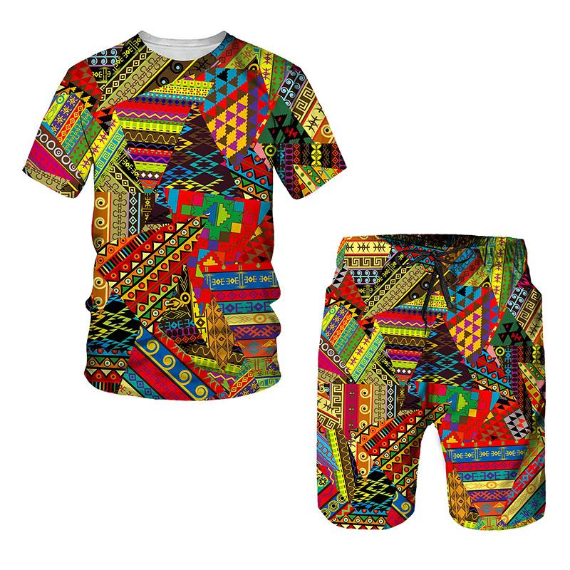 Летний мужской и женский комплект футболок большого размера с 3D принтом Africa Dashiki в энтическом стиле унисекс, уличная одежда, повседневный спортивный костюм