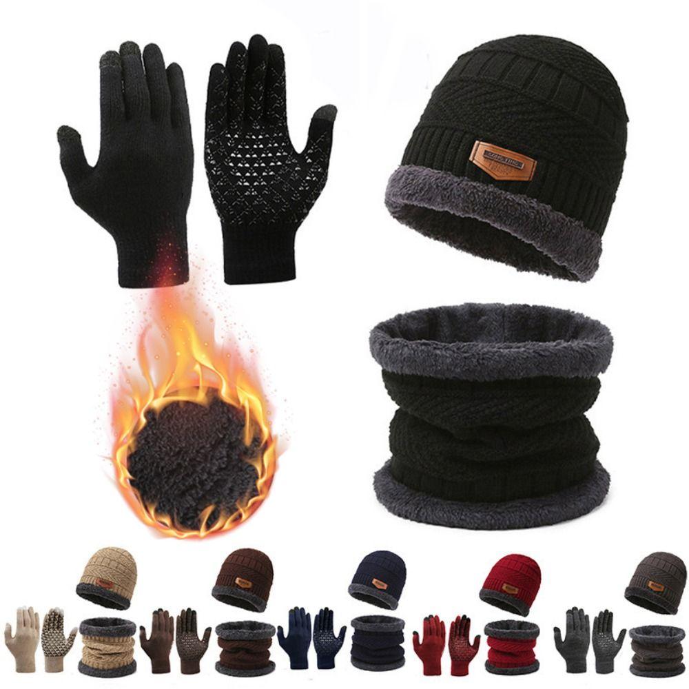 Вязаный Комплект: Шапка, Шарф, Перчатки. Ветрозащитный. Защита Ушей. Шапка-бини. Сохраняет Тепло. Шарф-воротник. Для Мужчин и Женщин