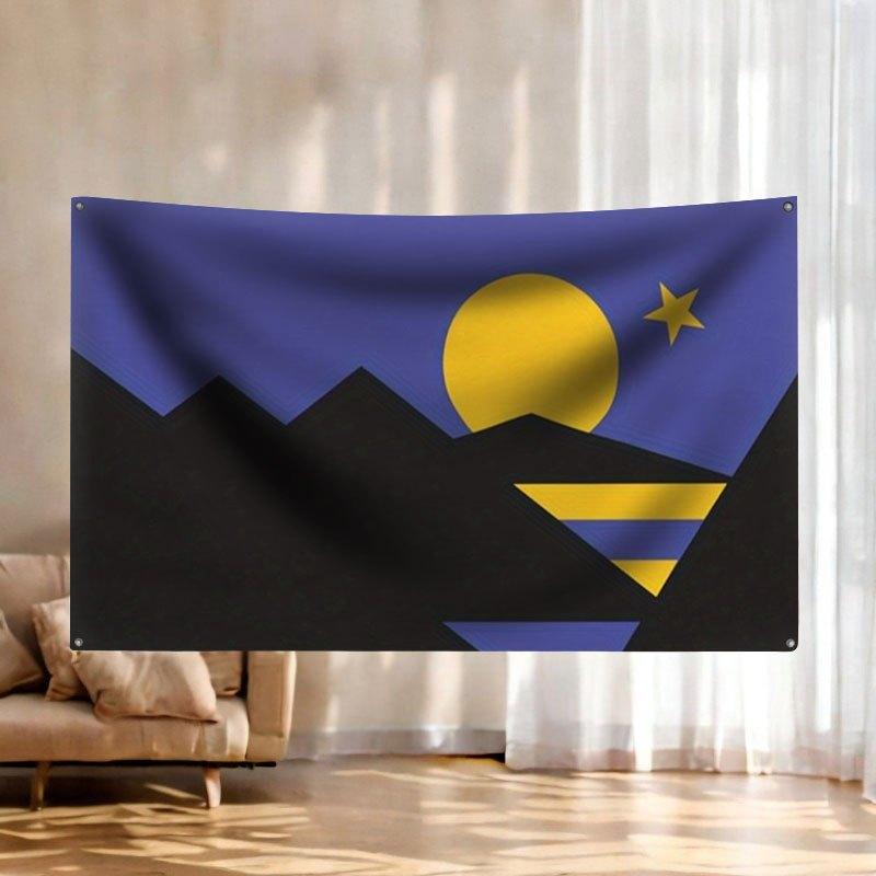 Mountain Flag Banner With 4 Rings Sky Sun Decor Patriotic Wall Hanging Ornament Indoor Outdoor Display Gift for Military