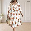 Women Plus Size White Mushroom House Print V Neck Knot Front 3 4 Sleeve Two Piece Dress Set