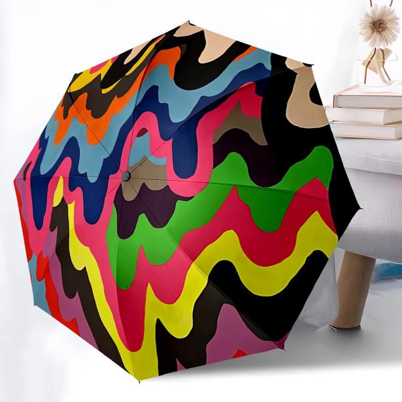 1pc Colorful Waves Pattern Automatic Open/Close Folding Umbrella - Compact 8-Rib Design, Daily Use, Perfect Gift for Friends & Family yy251124199