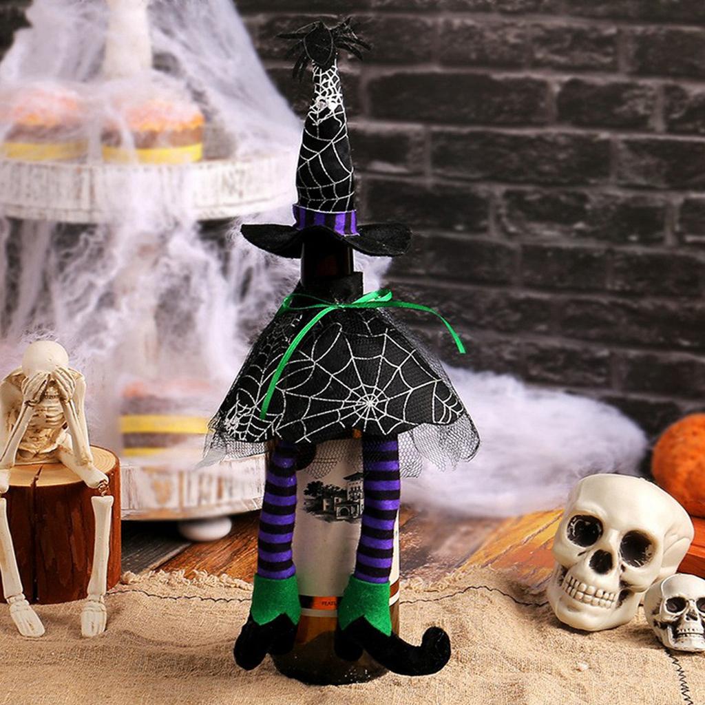 Halloween Witch Hat, Long-legged Wine Bottle Cover, Table Atmosphere, Champagne And Red Wine Bags, Table Decorations.