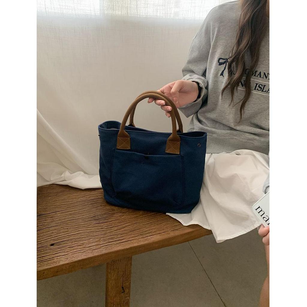 Urban Minimalist Female Student Large Capacity Commuting Horizontal Canvas Single Shoulder Diagonal Cross Portable Tote Bag