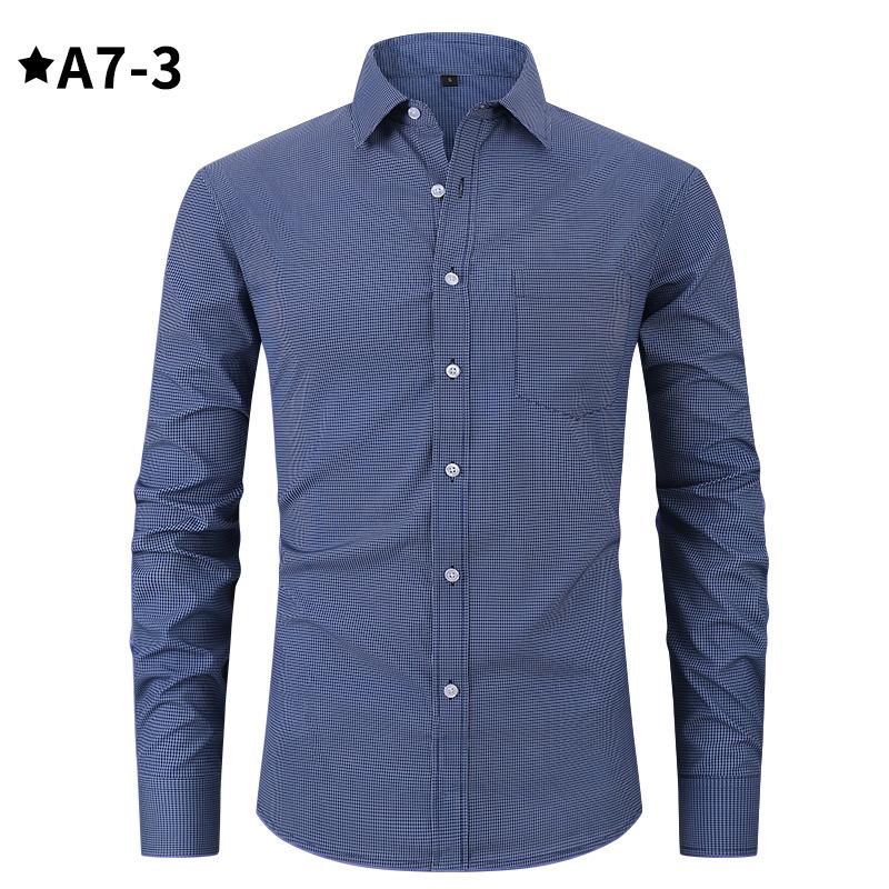 Men's Comfortable Small Plaid Shirts Long Sleeve Shirt Casual Business Plaid Shirt for Men Lightweight Work Breathable Lapel Shirts