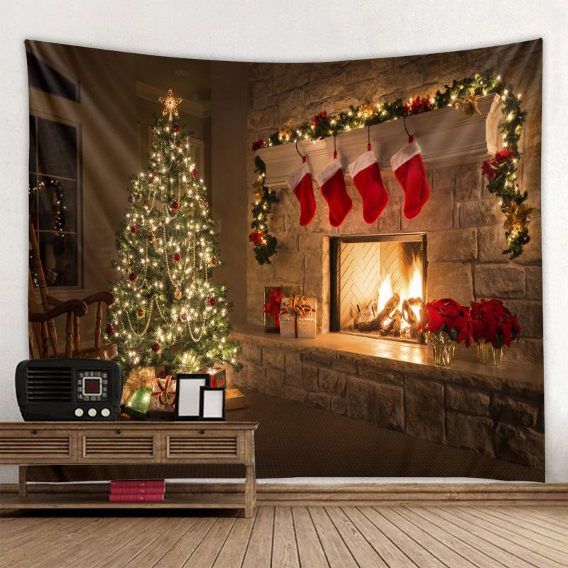 Christmas Tree Fireplace Printed Pattern Tapestry Home Living Room Bedroom Room Wall Decoration Background Cloth Tapestry