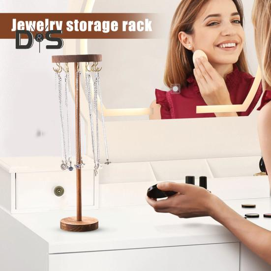 Standing Necklace Holder Jewelry Organizer with Hooks Wooden Base Headband Organizer Display Stand for Girls Necklaces Bracelets
